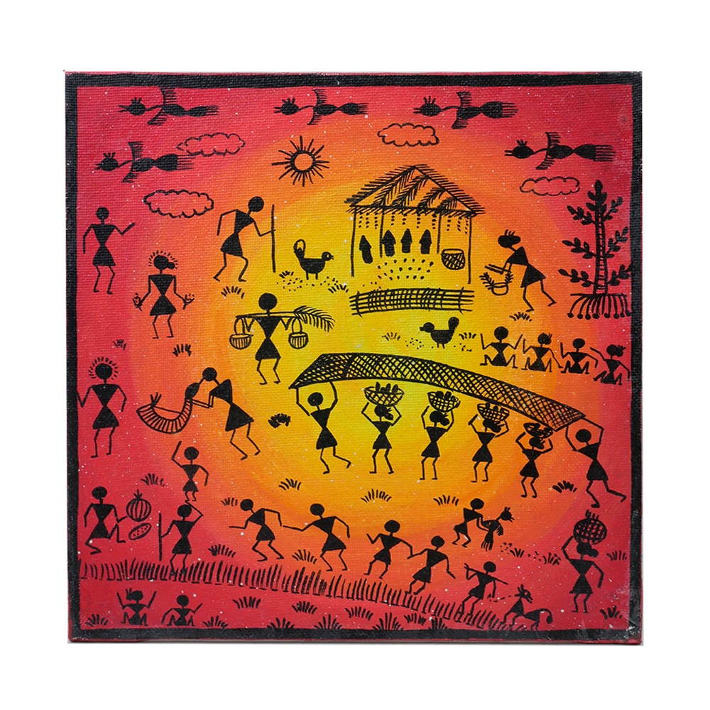Unique hand-painted Warli Painting on Canvas by Penkraft